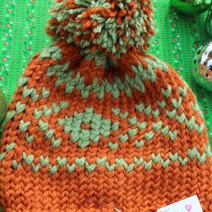 Winter Hat Hand Knit Faire Isle Design with Pompom